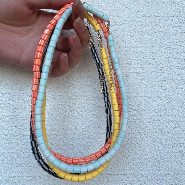 

pendant necklaces 2021 bohemia fashion candy color soft ceramic beaded geometric round necklace for women girls handmade jewelry gifts, Silver