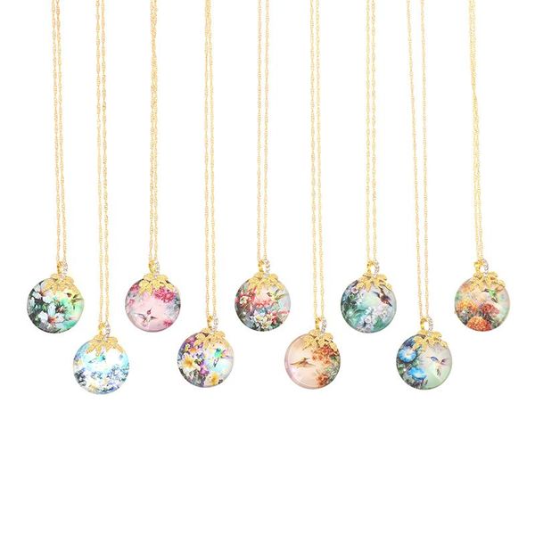 

pendant necklaces fashion heart shape cat hummingbird flower animals crystal necklace for women charm jewelry female wedding party gifts, Silver
