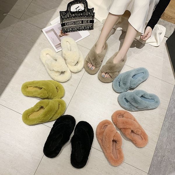 

net red cross wool slippers for autumn and winter . women lazy people wear off-line open toe cotton with thick, Black