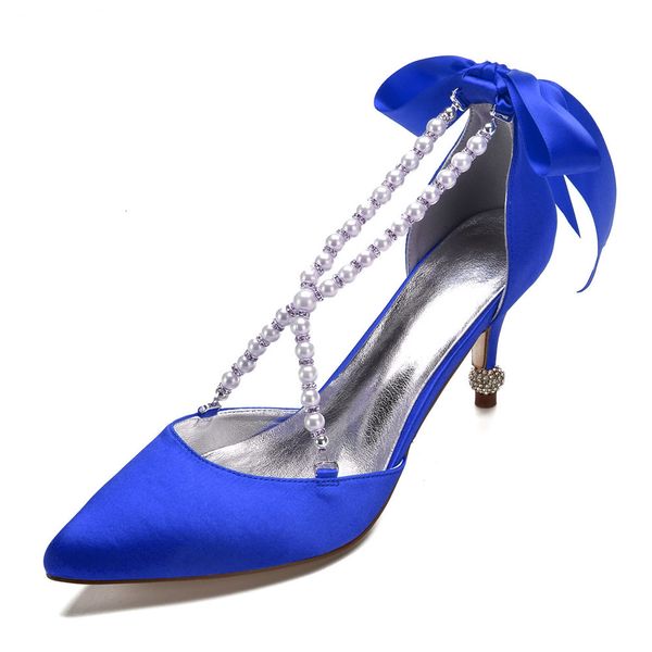 

sandals kitten heels satin women formal party shoes pointed toe mid pearls wedding prom evening office lady dress pumps trvm, Black