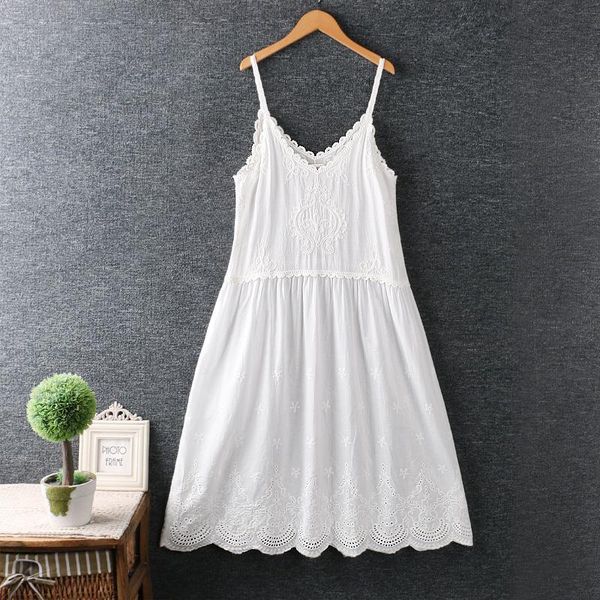 

casual dresses 2021 summer women cotton and linen loose dress mori girl embroidery lace sleeveless sling, Black;gray