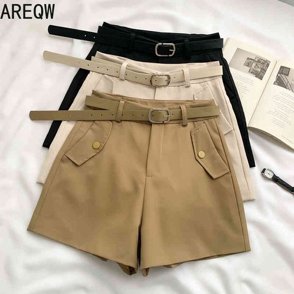 

summer fashion all-match high waist slim casual pants shorts wide leg pants suit pants women with belt 210507, White;black