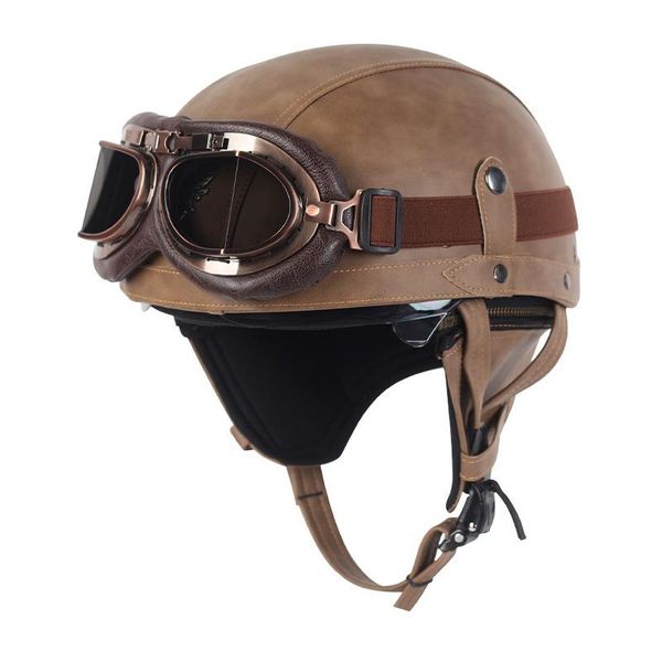 

motorcycle helmets helmet leather vintage casco moto open face retro half chopper biker pilot dot size m-xl