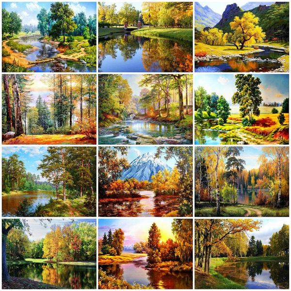 

diamond painting evershine embroidery tree 5d diy full square round landscape autumn cross stitch kit home decor