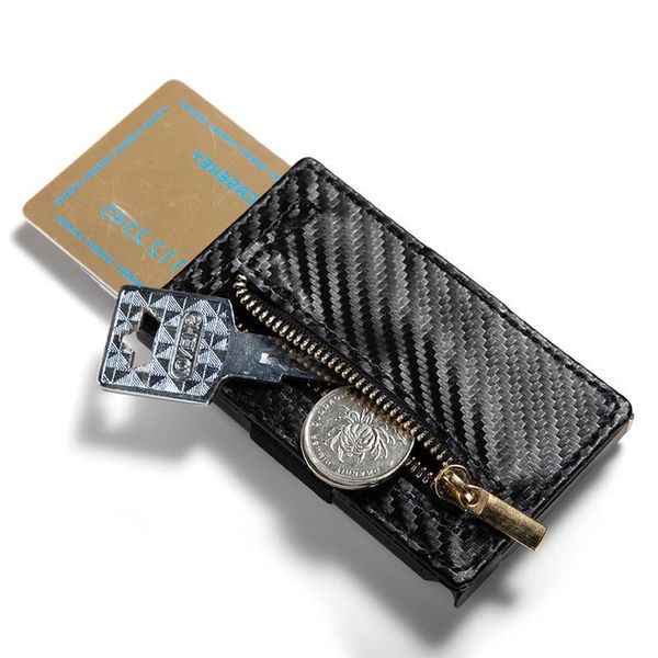 

card holders men brand pu leather purse multi function anti-theft brush holder bag business casual smart wallet automatic snapping, Brown;gray