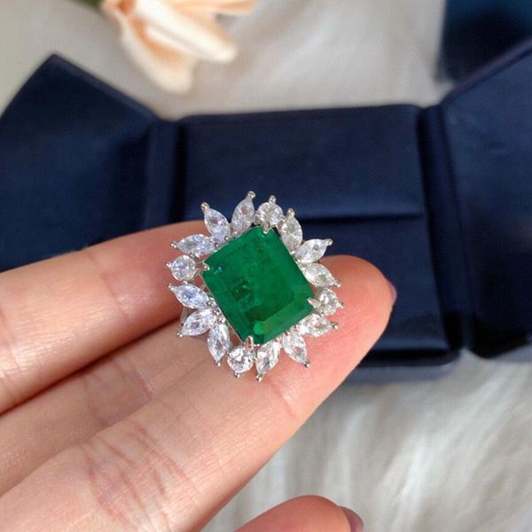 

cluster rings luxury princess jewelry pure 925 sterling silver ring grandmother green stone for women party daily wedding engagement, Golden;silver