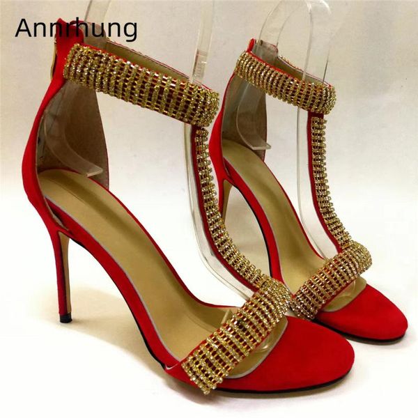 

luxury jeweled crystal t-strap sandals women 10cm thin heel cover heels back zip black suede summer sandalias mujer