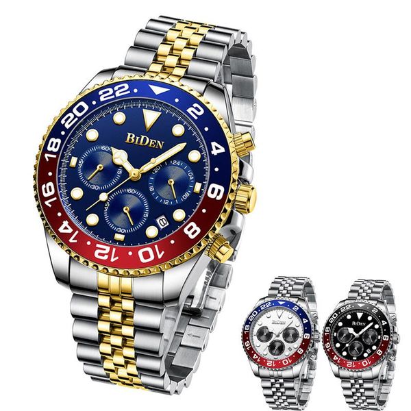 

wristwatches brand men watch stainless steel butterfly buckle chronograph watches waterproof male dress biden clock for man luminous, Slivery;brown
