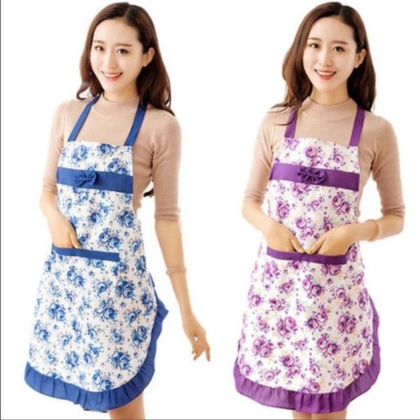 

aprons oil-proof cooking apron for women adjustable kitchen coffee shop flower printed bowknot cleaning with pocket