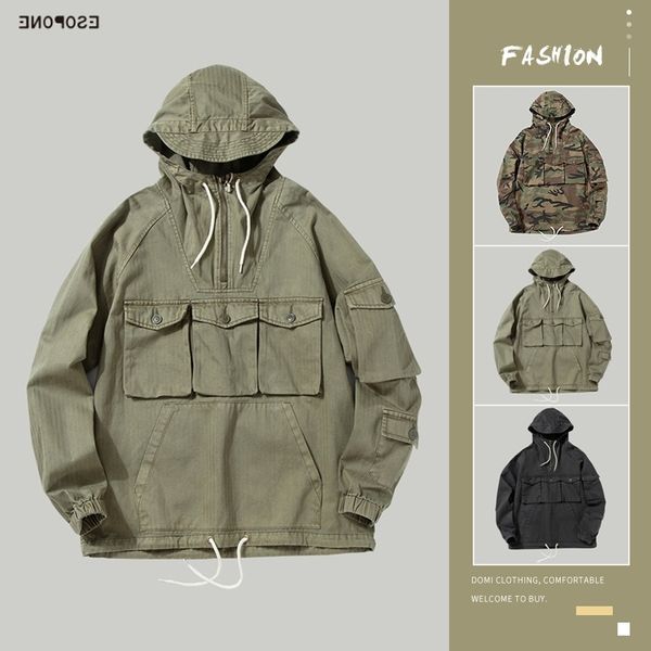 

2021 autumn new pure color washing tide br loose hoodie men's spring and autumn, Black