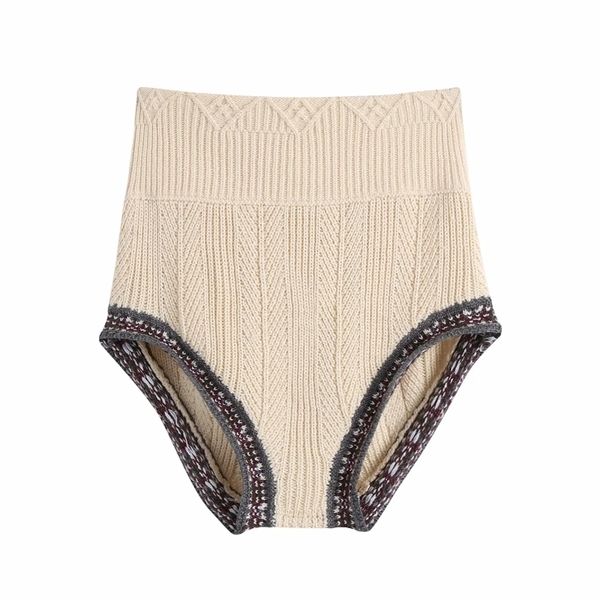 

women jacquard splicing knitting shorts autumn casual female loose trousers p1936 210430, White;black