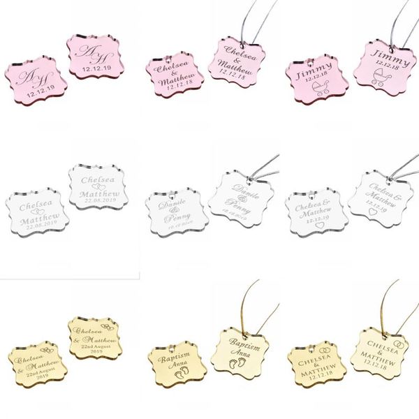 

personalized tag engraved mirror acrylic square wedding table party name baby baptism decoration custome gift