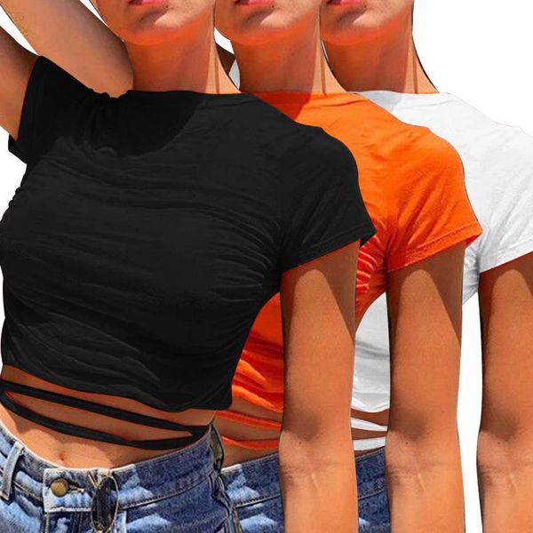 

women's t-shirt ladies harajuku backless short sleeve summer casual, White