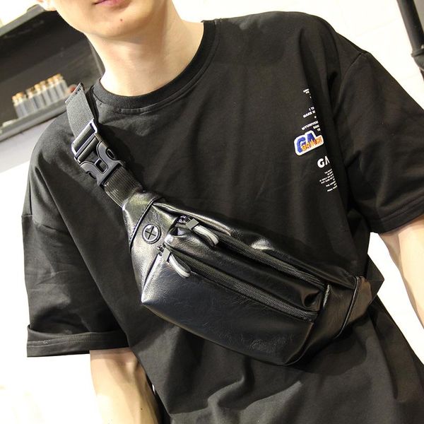 

xiao.p men's pu leather waist bags belt pack male fanny black small hip/bum bag