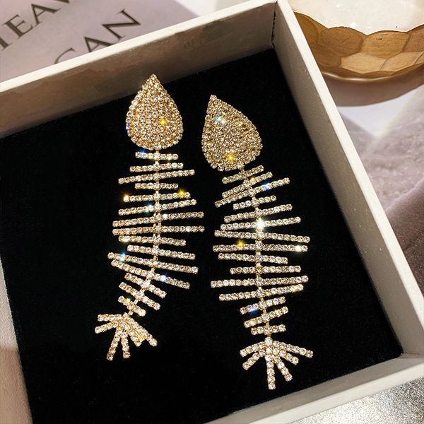 

925 silver needle inlaid diamond fish bone earrings women's long tiaodi earrings exaggerate the full diamond net red temperament earrin