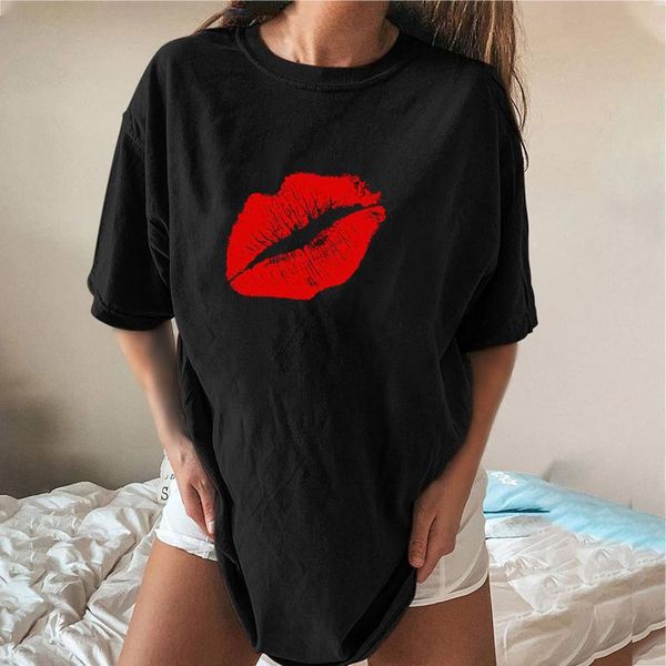 

women's t-shirt women harajuku lip print t shirt short sleeve o neck loose summer femalet-shirt camisetas mujer #t1g, White