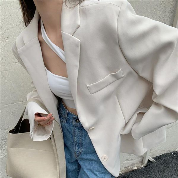 

women's suits & blazers hzirip office lady 2021 autumn all match femme coats ol women loose solid streetwear vintage jackets casual ret, White;black