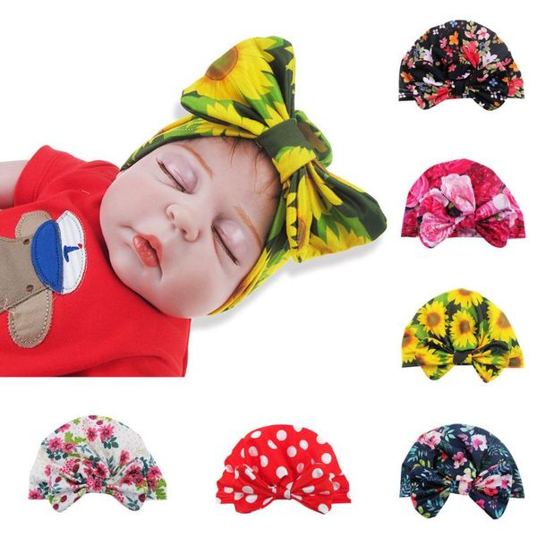 

caps & hats born baby boy girl sun hat floral bowknot cap toddler turban po props soft cotton beanie knot bow, Yellow