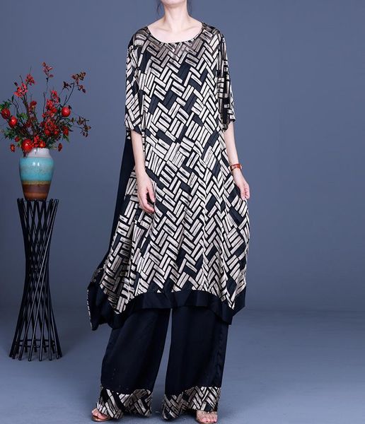

women's two piece pants superaen 2021 summer plus size loose casual jacquard stripe suit women + wide leg set, White