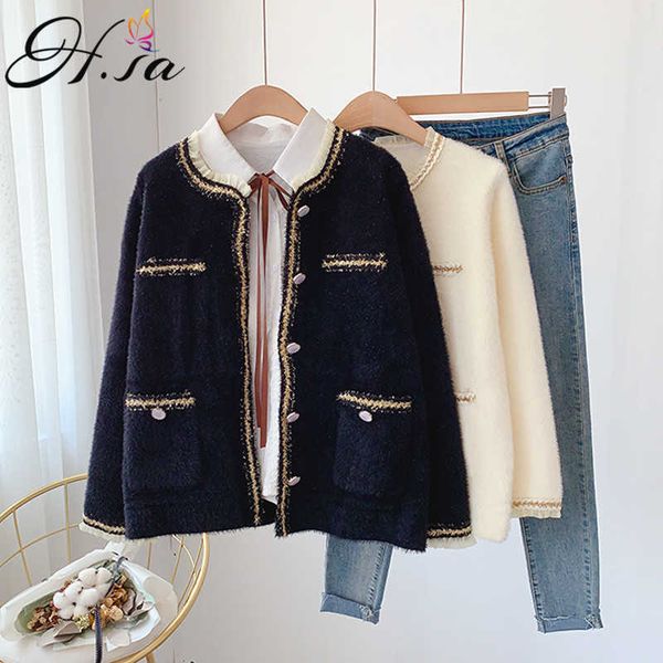 

h.sa women winter sweater clothes female elegant knit cardigans black and white formal cardigans knitted v neck sweater 210716, White;black