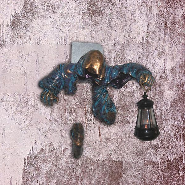 

decorative objects & figurines grim reaper statue wall lamp creepy wizard holding a lantern coming through the hanging resin art night light