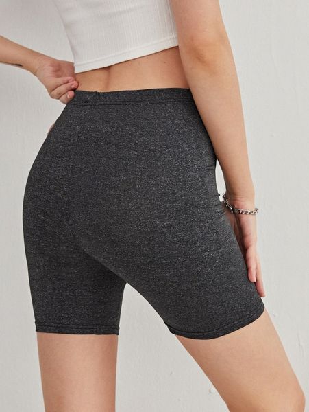 

elastic waist solid biker shorts l79v#, Black