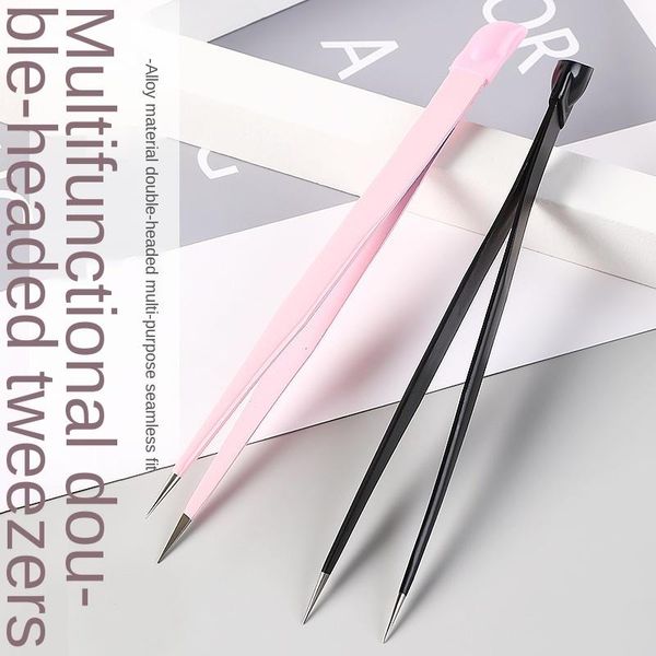 

nail art kits dual-end forceps manicure tool with silicone press stick, adhesive drill clip and straight-head