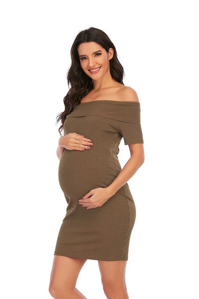 

maternity dresses dress solid color off-shoulder short sleeve, White