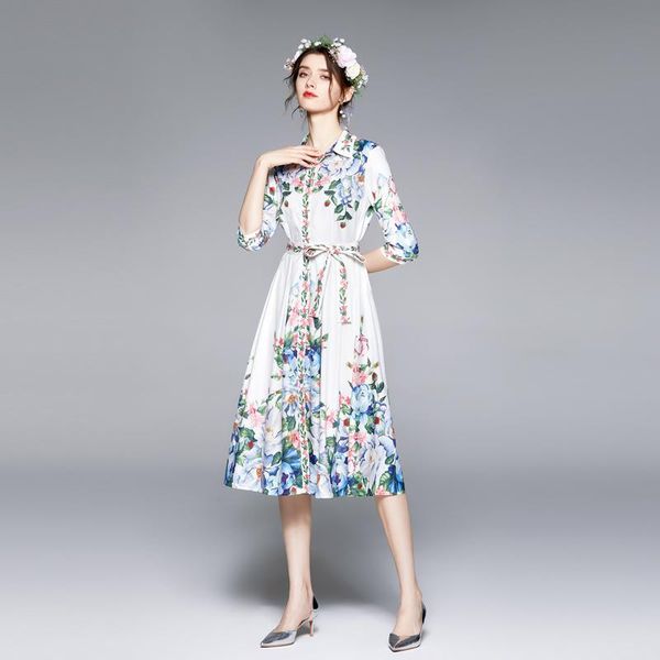 

casual dresses vestidos de fiesta 2021 fall summer fashion designer runway ladies shirt dress vintage floral print elgant party christmas, Black;gray