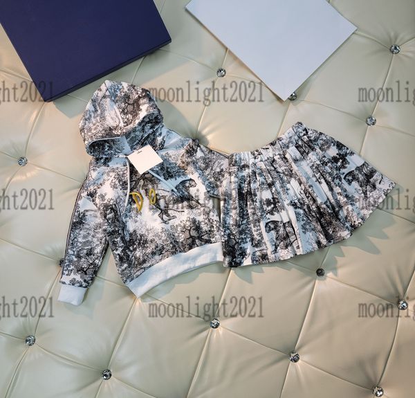 

2022 brand girls skirts sets hooded sweaters +skirts sets long sleeve dresses spring coat for kids casual sports tracksuits childrens clothi, White