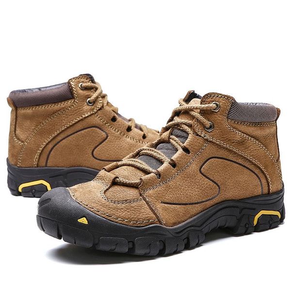 

boots 2021 outdoor leather men travel ankle mens shoes casual sneakers non-slip breathable waterproof, Black