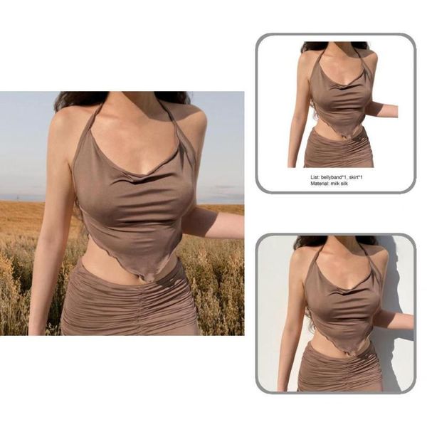 

two piece dress skirt trendy great above knee length bellyband halter bodycon, White