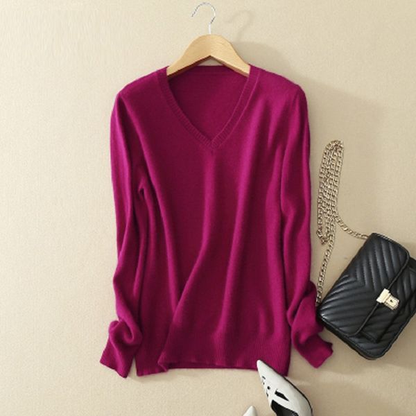 

2021 wool sweater female solid color pullover v-neck sweater female long-sleeved sweater, White;black