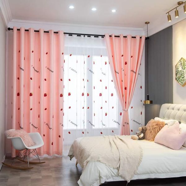 

curtain & drapes pink strawberry embroidered curtains for living room girl princess cotton linen parlor sliding door window