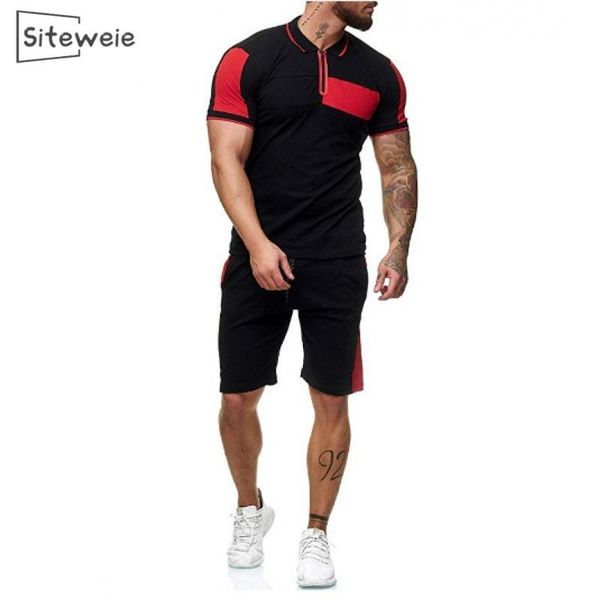 

men's tracksuits siteweie 2021 mens clothes two piece set summer short sports tees fashion patchwork casual shorts breathable comfortab, Gray