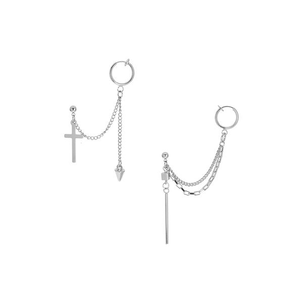 

hip hop wind disco earrings simple punk tassel cross earbone chain unicorn silver needle, Golden