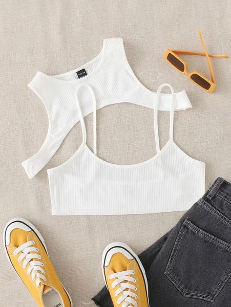 

rib knit cami with crop i2f1#, White