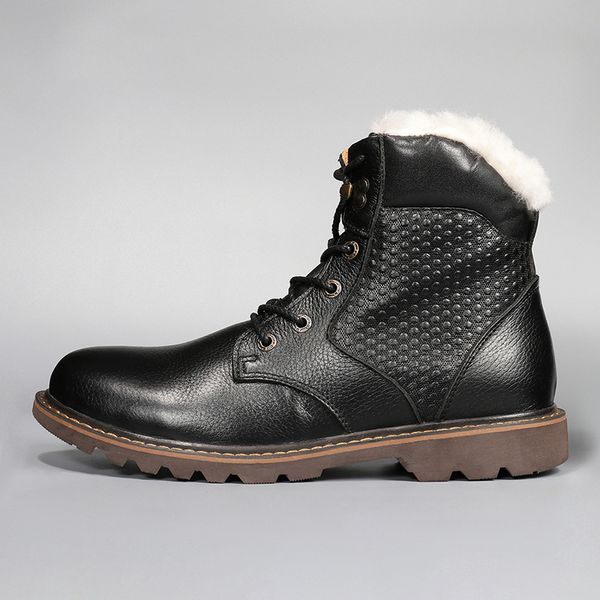 Botas de inverno dos homens de lã natural Tamanho 3648 Quente de couro genuíno de couro genuíno homens botas de neve # YM1570