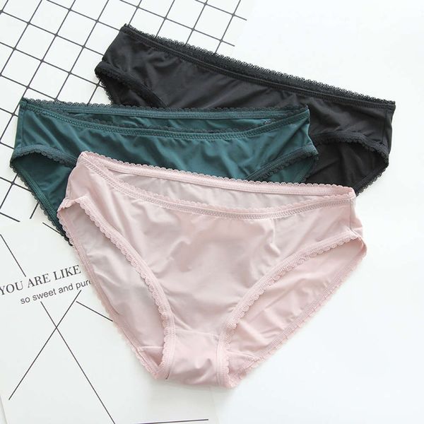 

nj267 ice triangle seamless underwear low waist women's simple, Black;pink