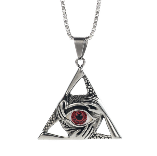 

pendant necklaces 100% stainless steel devil's eye long necklace titanium mythical triangle movement retro, Silver