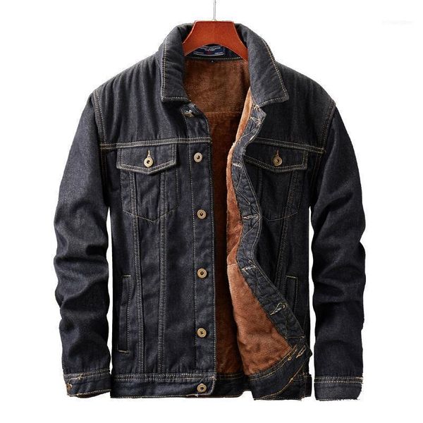 

men's jackets 2021 winter men fleece denim jacket turn-down collar casual single breasted jean jackets1, Black;brown