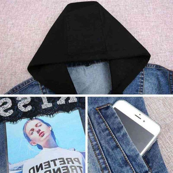 

women's jackets coats fashion casual jacket spring and autumn wear korean hooded jacket, loose short jeans fyzt, Black;brown