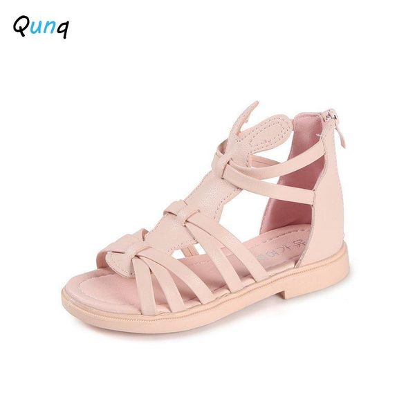 

qunq summer girls sandals 2021 fashion princess toddler teens shoes for girl zipper soft bottoms kids beach sandal, Black;red
