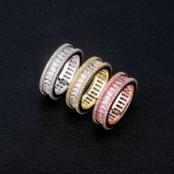 

bling zircon wedding rings jewelry for men women hip hop finger rings vintage brief fashion 18k gold rhodium plated designer band ring gift, Slivery;golden