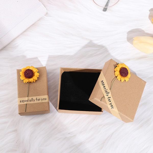 

gift wrap 3sizes sunflower jewelry box brooch necklace earrings ring kraft paper