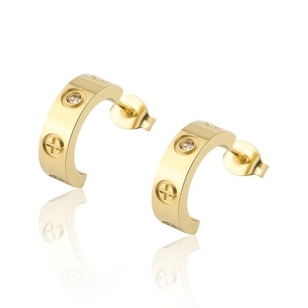 

stud fashion classic stainless steel c-shaped cross earrings for love gift party wholesale jewelry, Golden;silver
