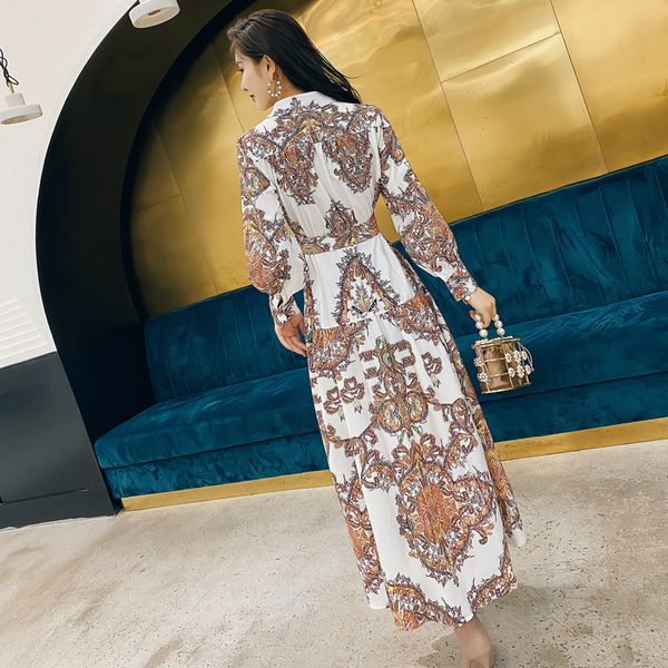 

shirt women's spring 2020 new fashion show printed skirt waist dress, White;black