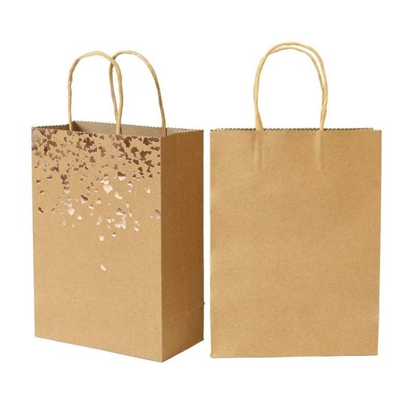 

20pcs kraft paper bag with handles solid color gift packing bags for store clothes wedding shopping party supplies handbags storage