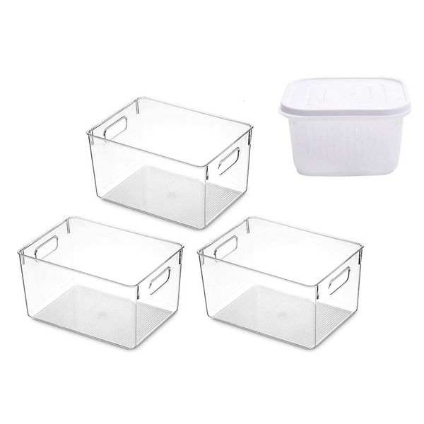 

big deal 5pcs fresh box refrigerator fruit and vegetable storage white & 3 pcs stackable fridge organizers with handles bottles jars