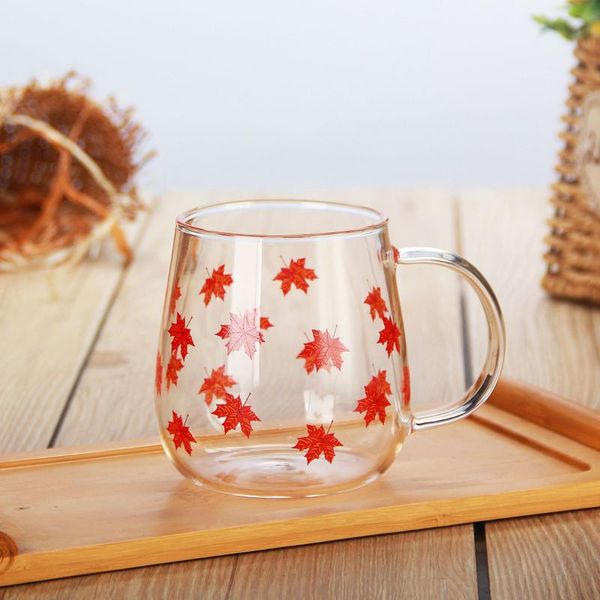 

350ml korean fashion juice cup transparent printing pattern glass flower milk breakfast simple tea mug wine glasses